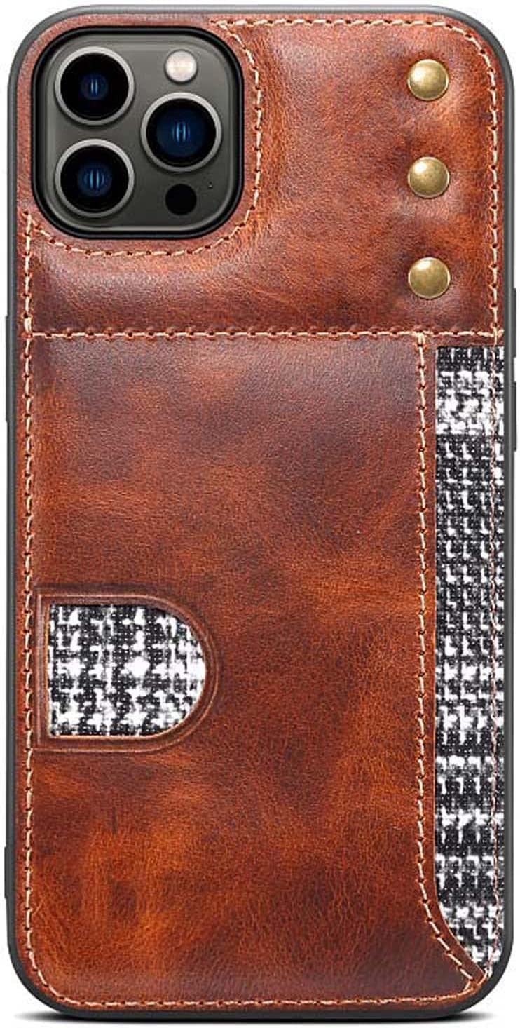 Coque iPhone 14 Plus en cuir de vache véritable marron rétro luxueux - 8