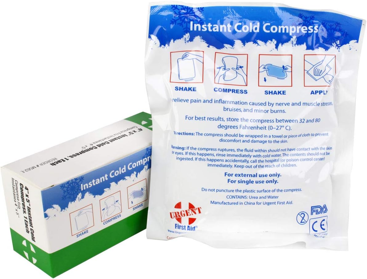 Case of 50 Individually Boxed Instant Cold Packs, 5" x 6" (4"x5" cold area) Disposable Cold Compresses - No pre-chilling required for fast first aid treatment & relief of aches, pains, bumps & bruises