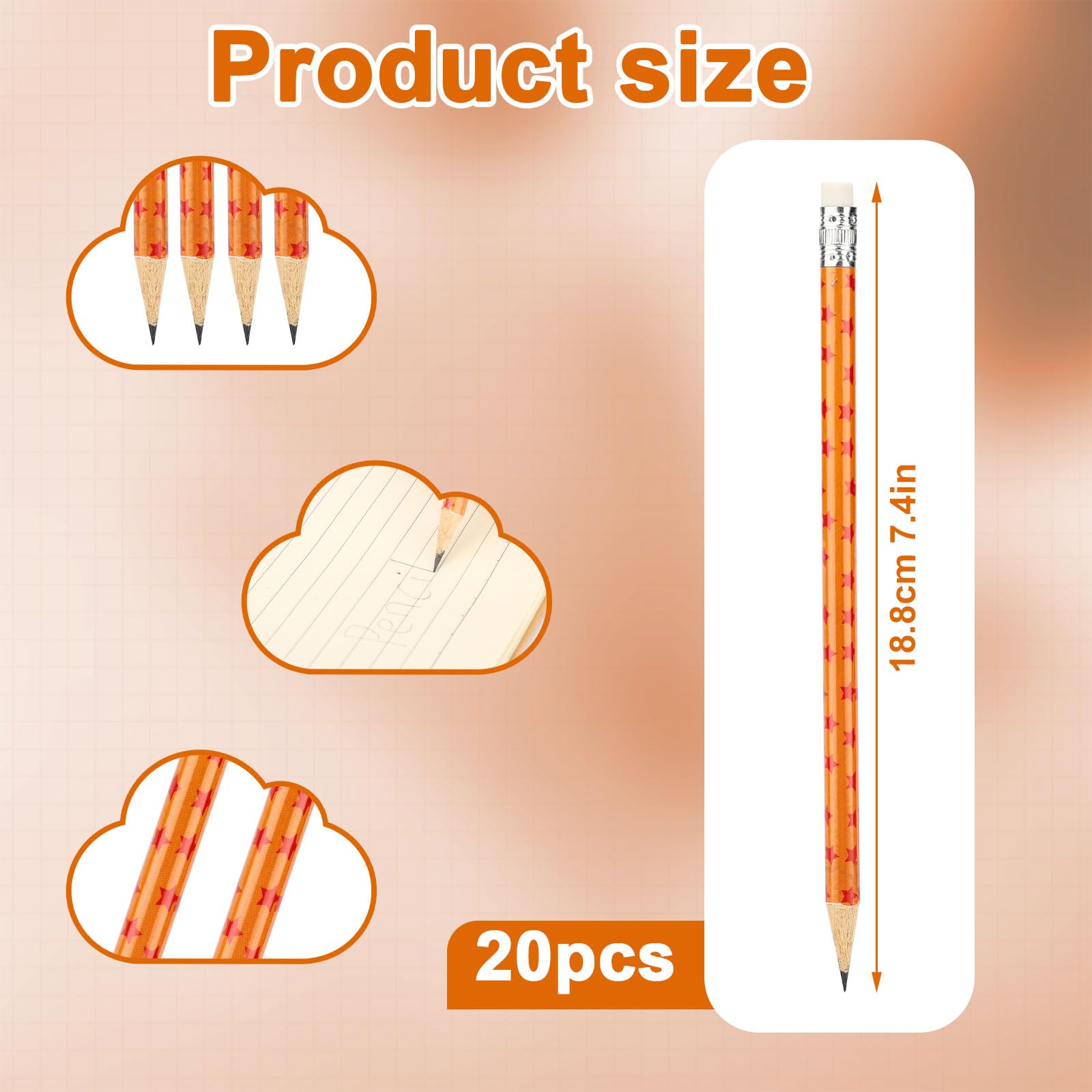 20pcs Crayons avec Gomme, Crayons à Imprimé Étoile Jaune Rouge Design Mignon D'animal Dessin Animé Décorations Fête D'anniversaire pour Récompenses Salle Classe D'école Fournitures