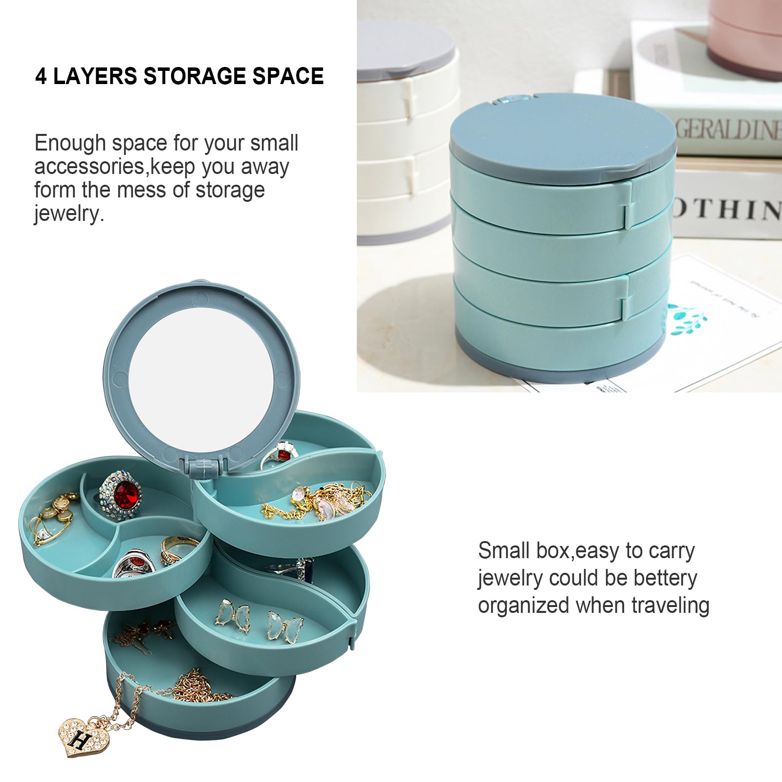 FABSELLER Boîte à Bijoux Rotative à 360 Degrés - 4 étages