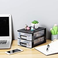 Vista 2 de Wakauto Organizador de escritorio transparente de 2 niveles con cajones, caja de almacenamiento apilable para maquillaje, suministros de oficina