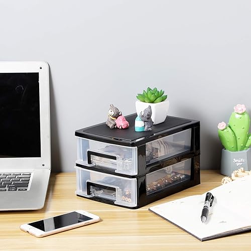 Miniatura 2 de Wakauto Almacenamiento de escritorio 2 cajones de escritorio Mini Cajones de escritorio Organizador de cajones de plástico Organizador de