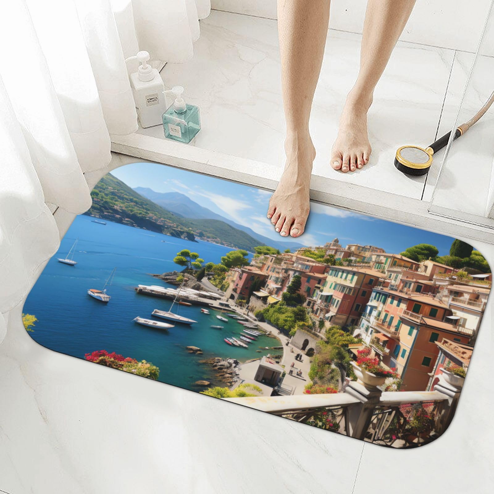 Tapis de bain en terre de diatomée au design méditerranéen pour une ambiance spa à la maison