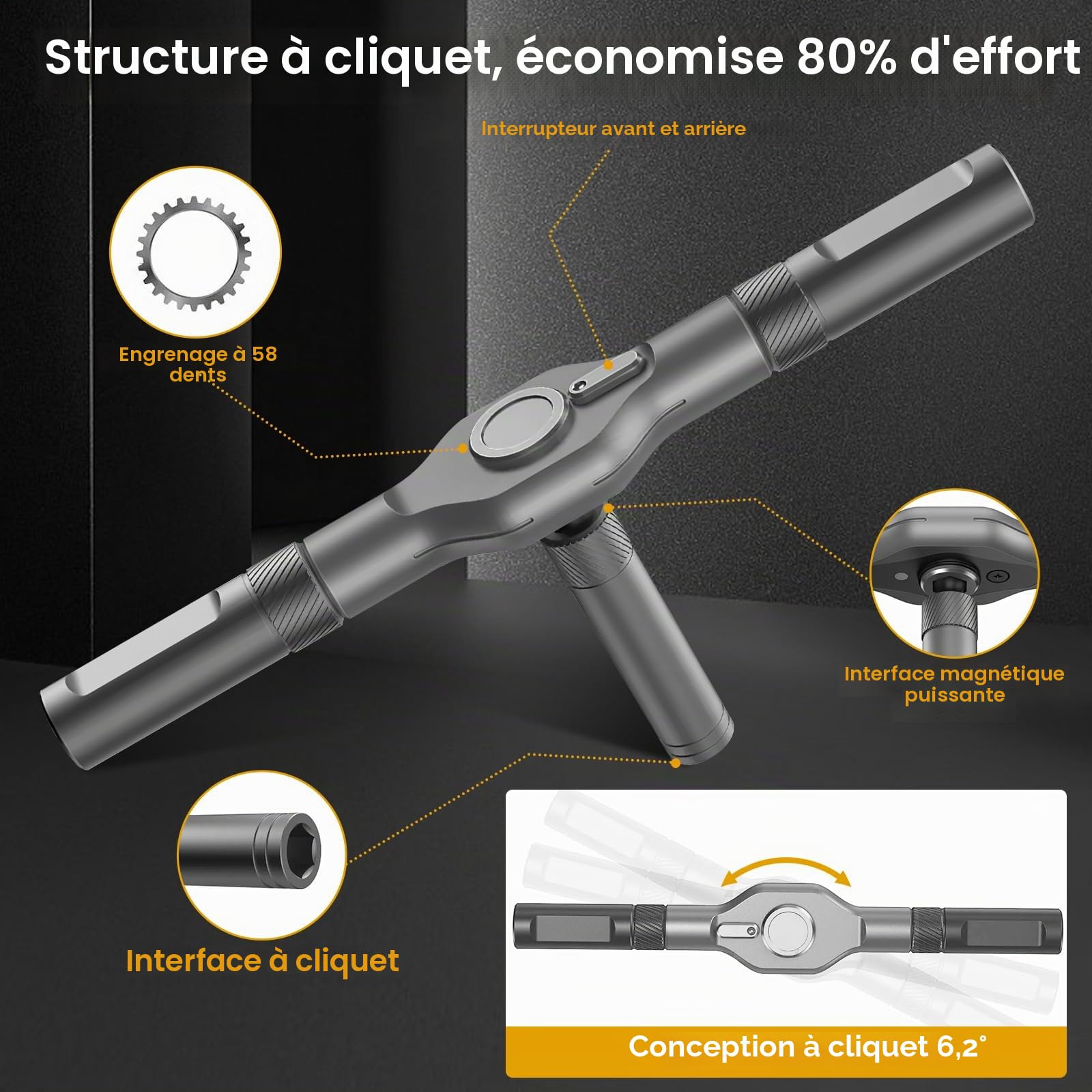 Jeu de Tournevis à Cliquet 42 en 1, Kit de tournevis à cliquet manuel avec Manche à Cliquet Détachable 40 Embouts Magnétiques, Tournevis Précision Magnétiques pour Furiture, Ordinateur et Vélo