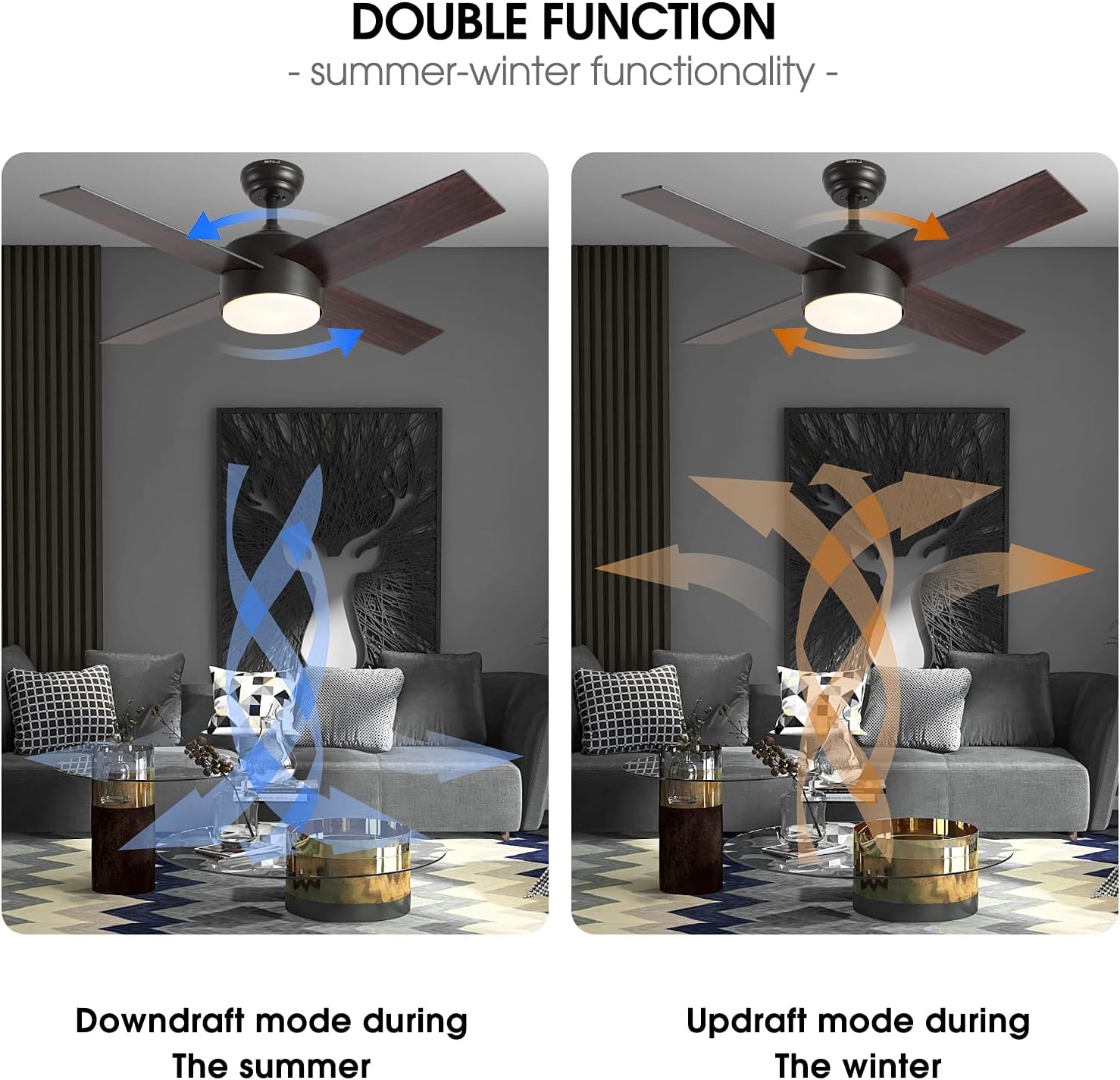 🔥 Ceiling Fan with Lights and Remote Control,SNJ Modern Ceiling Fan for Living Room Bedroom Dining Room,Indoor (Oil-Rubbed Bronze)