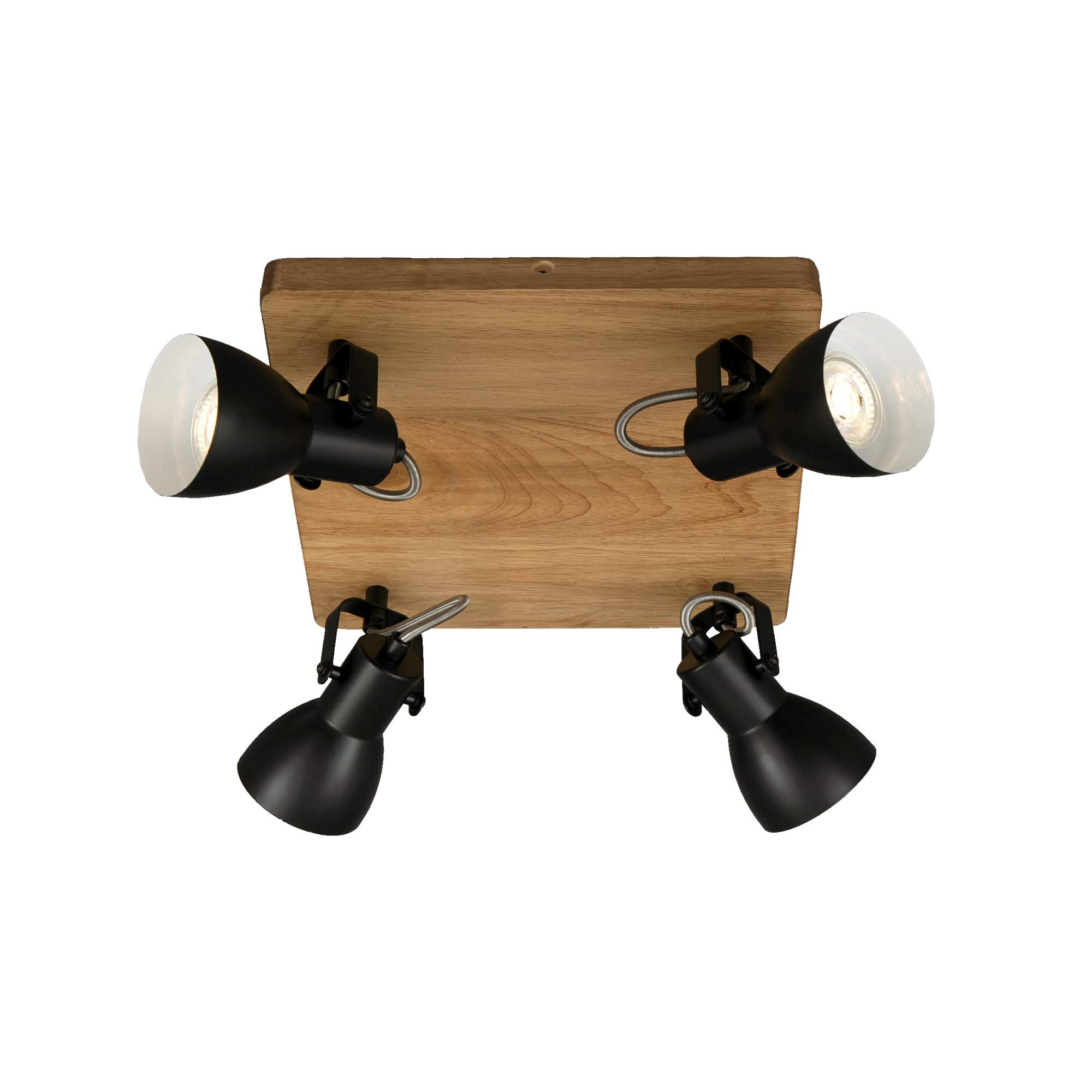 Briloner - Spot, spot de plafond rétro, applique murale vintage, spots orientables et pivotants, 4x GU10, max. 35 W, bois-métal, noir et blanc, 28x28x13,5cm (Lxlxh)