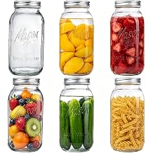 64 oz Mason Jars with Lids, Glass Jars for Canning, Wide Mouth Mason Jars for Spice Storage, Glass Jar with Lid for Pantry Organization, Jars for Home Kitchen Canning Set of 6