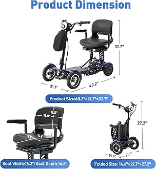 All-Terrain 4-Wheel Foldable Electric Scooter Lightweight Folding Mobility Scooter for Adults & Seniors, 25Miles Long Range, 15.6AH Lithium Battery, 3-Speed Mode, Max Load 300lbs (Standard Blue)
