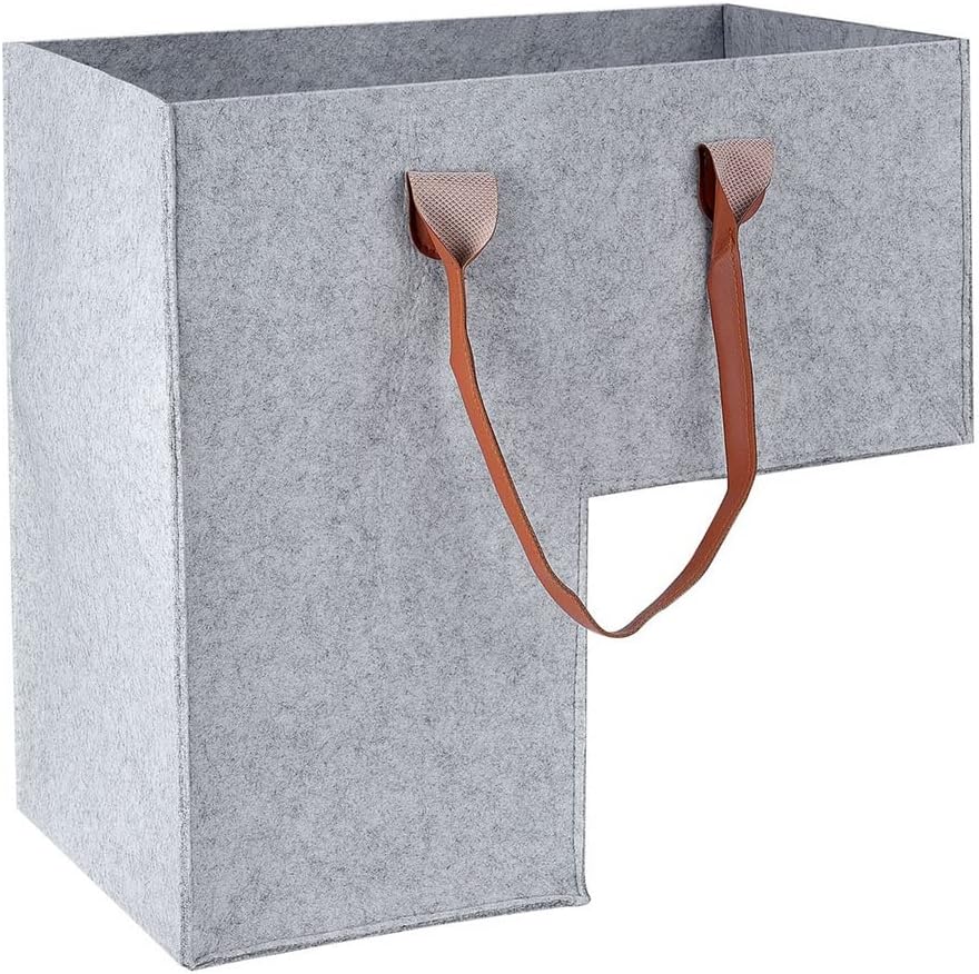 Foldable Felt Stair Basket for 16'' Stairs, Large Staircase Baskets With Faux Leather Handles, Stairlift Basket for Wooden Stairs, Storage, Organizer, Home Decor