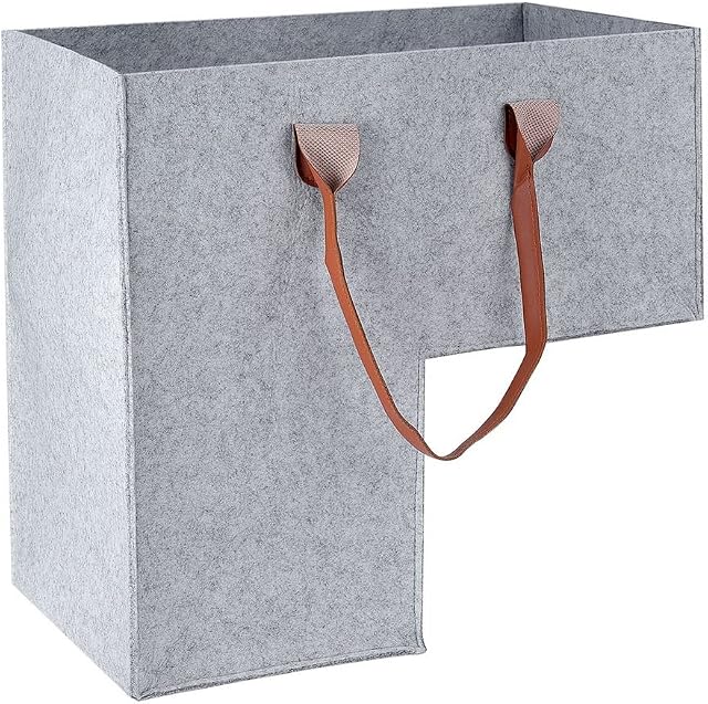 GEKMOR Foldable Felt Stair Basket for 16 Stairs, Large Staircase Baskets With Faux Leather Handles, Stairlift Basket for Wooden Stairs, Storage, Organizer, Home Decor