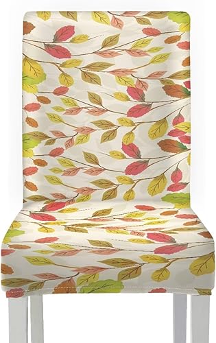 Miniatura 2 de HUGS IDEA Juego de 4 fundas de asiento de hojas de otoño para sillas de comedor, fundas elásticas para sillas de comedor, extraíbles y lavables,