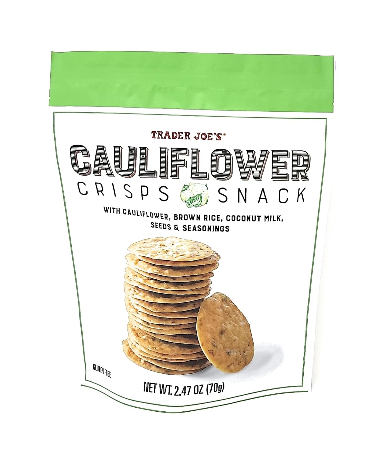 Trader Joe's Cauliflower Crisps Snack, Gluten Free Net Wt. 2.47 Oz (70g) Pack of 3