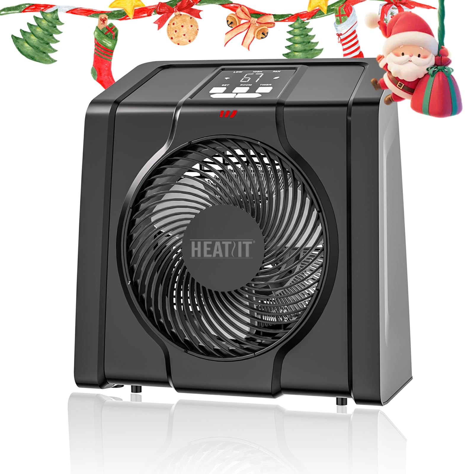 Calentador de espacio para interiores, pantalla digital con termostato, temporizador de 1-12 horas, modo de ventilador, 1500 W/750 W, calentador eléctrico para oficina, dormitorio, negro, 10.6