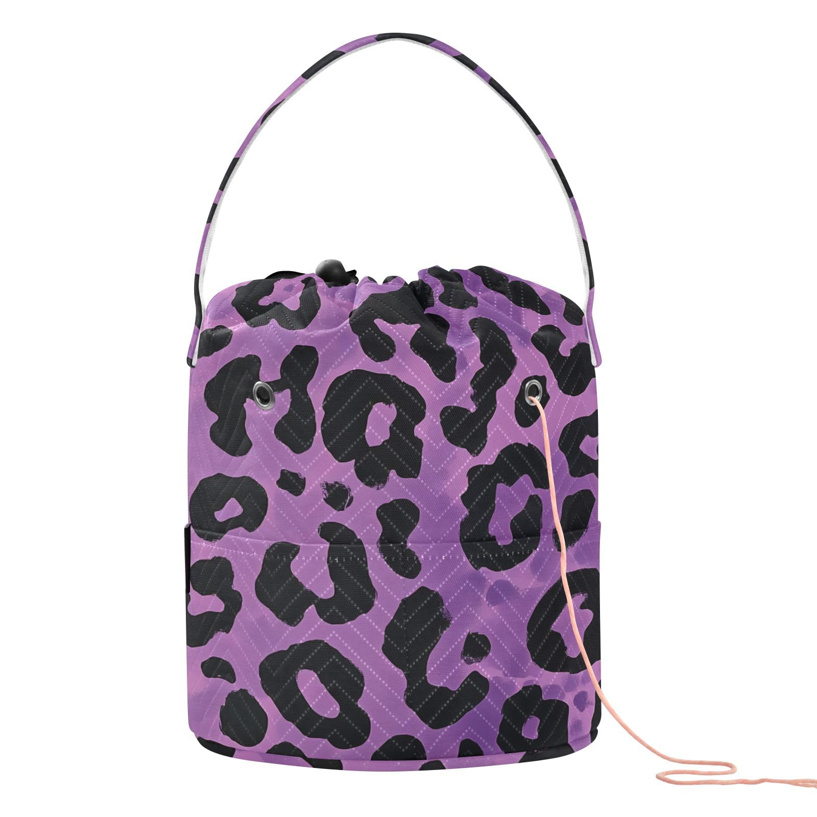 Yarn Storage Bag Small Crochet Bag Knitting Bag Organizer Purple Leopard Yarn Bags for Crocheting Basket