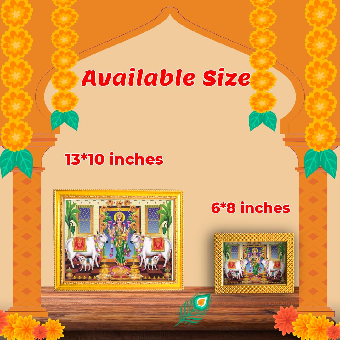 **Goddess Lakshmi Devi Gruhalakshmi Wall Painting | Framed Home Decor | Wooden Matte Gold | Small 6x8 Inch | Hindu Spiritual Art | Cow & Wealth Blessings | Pooja Room, Vastu, Living Room Decor | Gift Item** 2