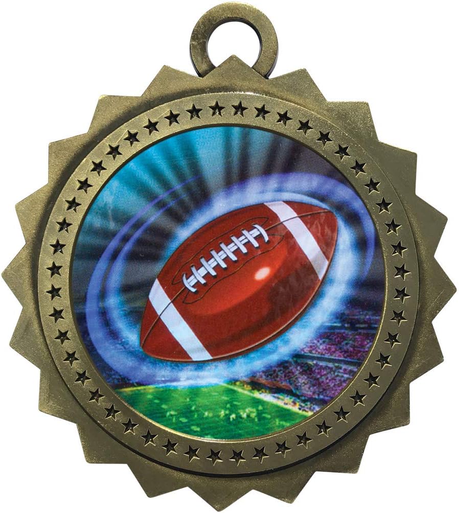 10 PK of Football Gold Medals Trophy Award with Neck Ribbons D03-MY422