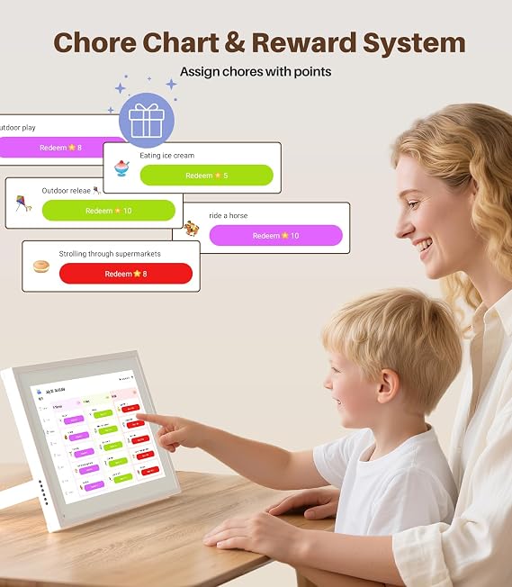 Digital Calendar Chore Chart - Touchscreen Interactive Digital Planner Display - WiFi Smart Planner w/LCD Display, Task Scheduling & Reward Tracker - Family Schedule Smart Display(10.1-inch, White)