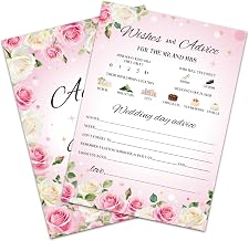 CUTHOLLOW Pink Roses Wedding Prediction, Advice and Wishes Cards 5x7in - 50 PCS Wedding Shower Game Cards for Guests, Fun Keepsake Activity for Engagement Party, Bridal Shower & Reception