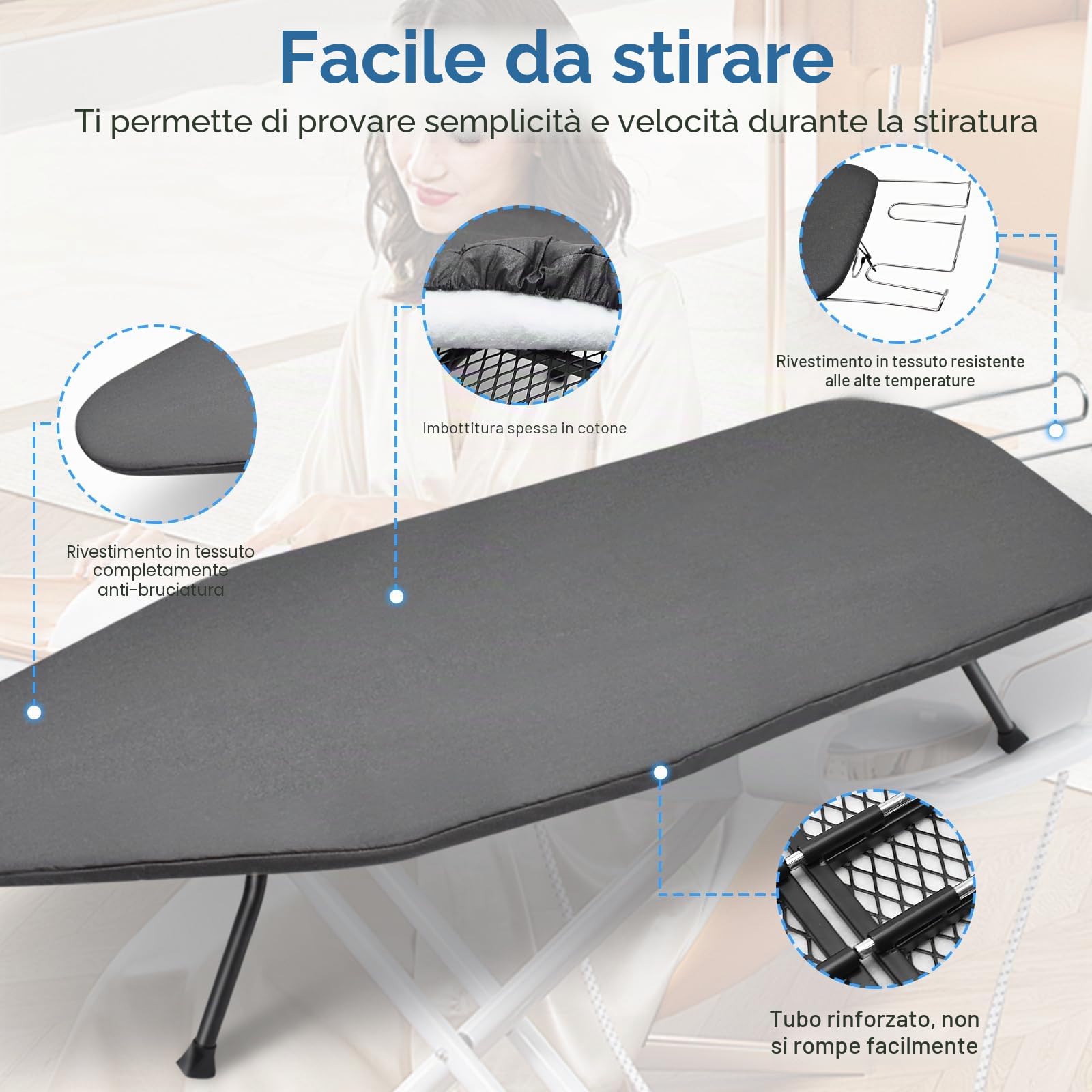 Asse da Stiro da Tavolo Pieghevole Salvaspazio, Tavola da Stiro con Ripiano per Ferro da Stiro, Ironing Board con Piedini Antiscivolo per la Casa e il Dormitorio, Viaggi, Leggero, Grigio