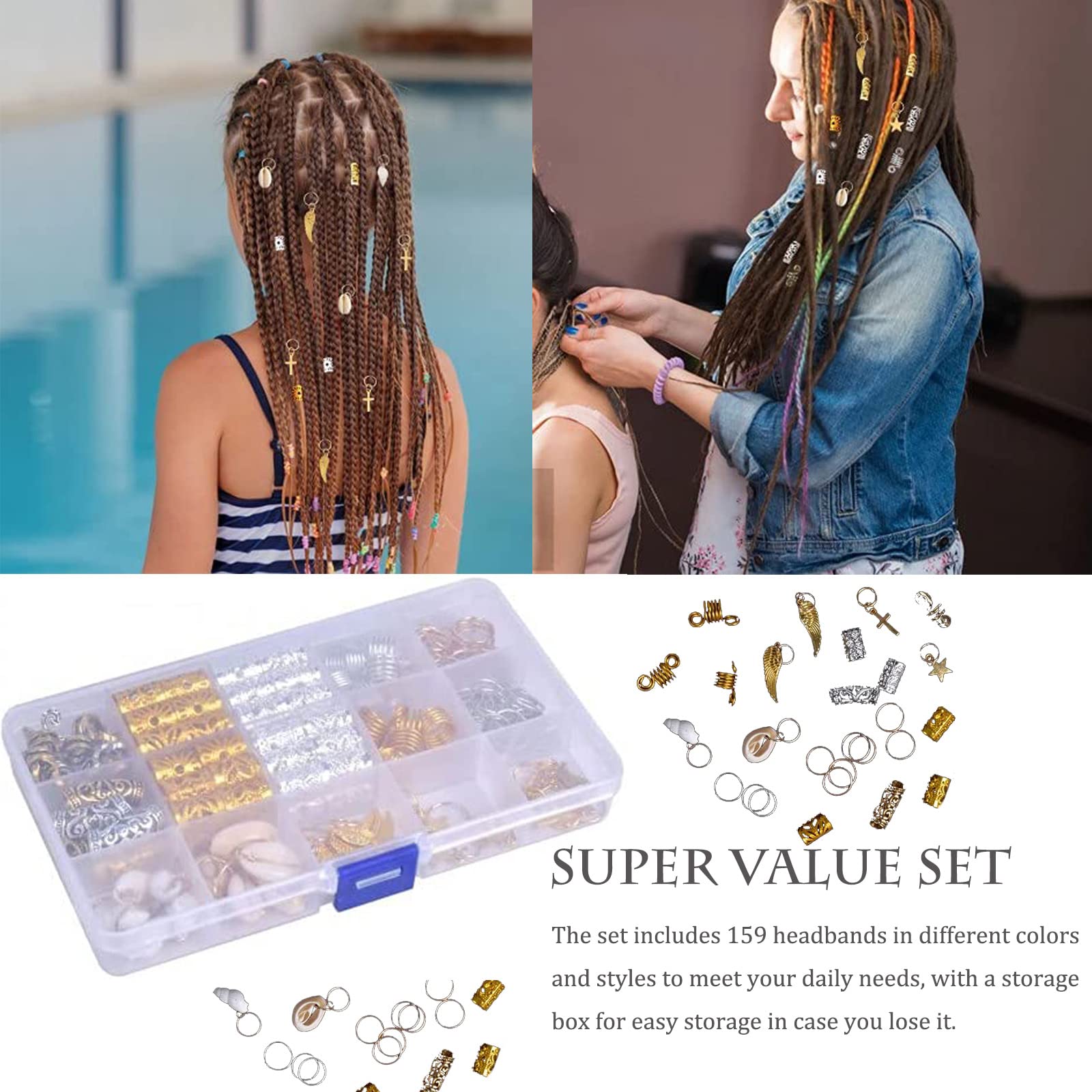 75pcs Perline Colorate Per Capelli Grande Foro Acrilico