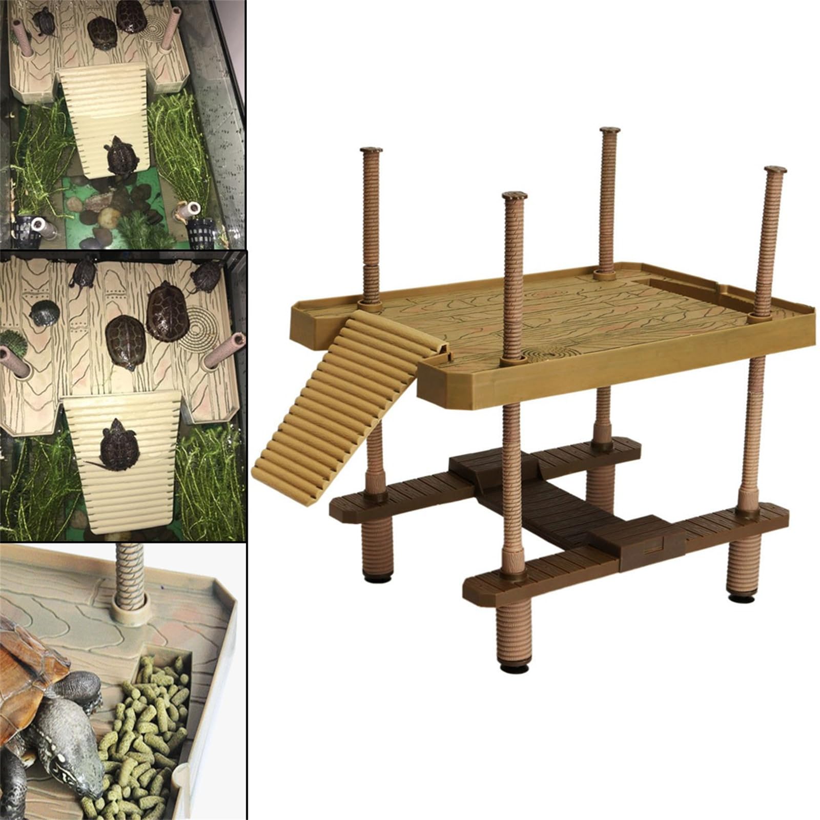 Duża pływająca platforma do wygrzewania się żółwia z rampą do akwarium – regulowany poziom wody 40 x 38 x 40 cm konstrukcja dla żółwi, żab i płazów