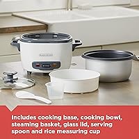 Vista 4 de BLACK+DECKER Rice Cooker 28 Cups Cooked (14 Cups Uncooked) with Steaming Basket, Removable Non-Stick Bowl, White
