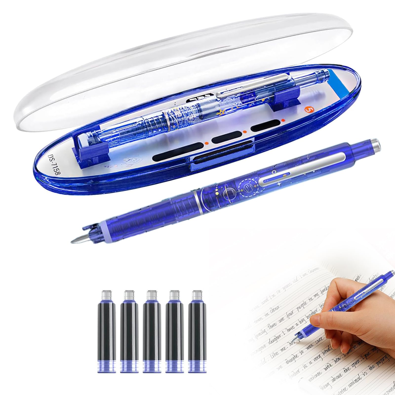 Ailan Retractable Fountain Pen Pilot Ink For Professional Results Writech Clictek Retractable Fountain Pen Asvine Fountain Pen, Deep Blue, ErasableBlue1+5
