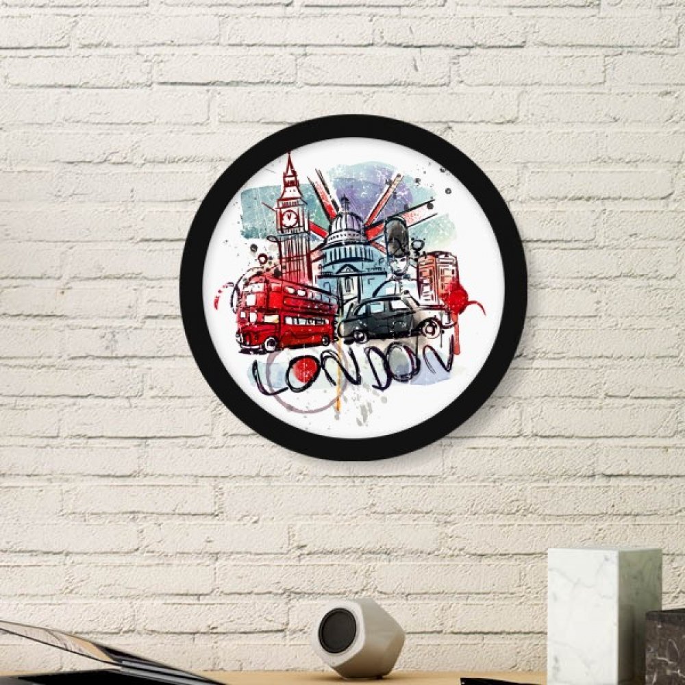 Aquarelle London Bus Big Ben cadre photo rond décoration Royaume-Uni