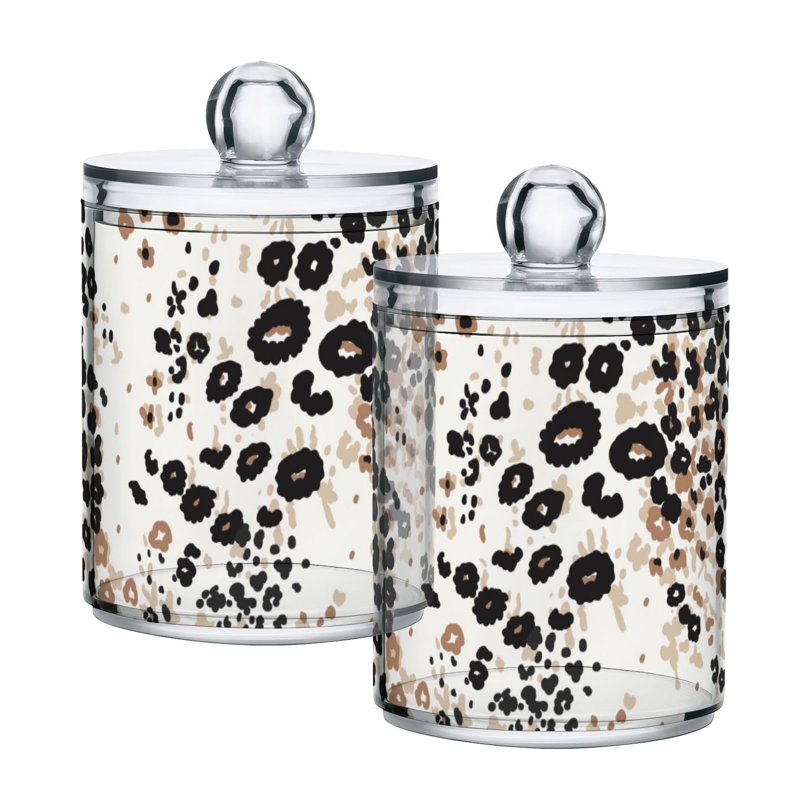 Photo 1 of 2 Pack Qtip Holder Dispenser for Cotton Ball Brown Floral Leopard Print Cotton Swab Round Pads Clear Plastic Acrylic Jar Set Bathroom Canister