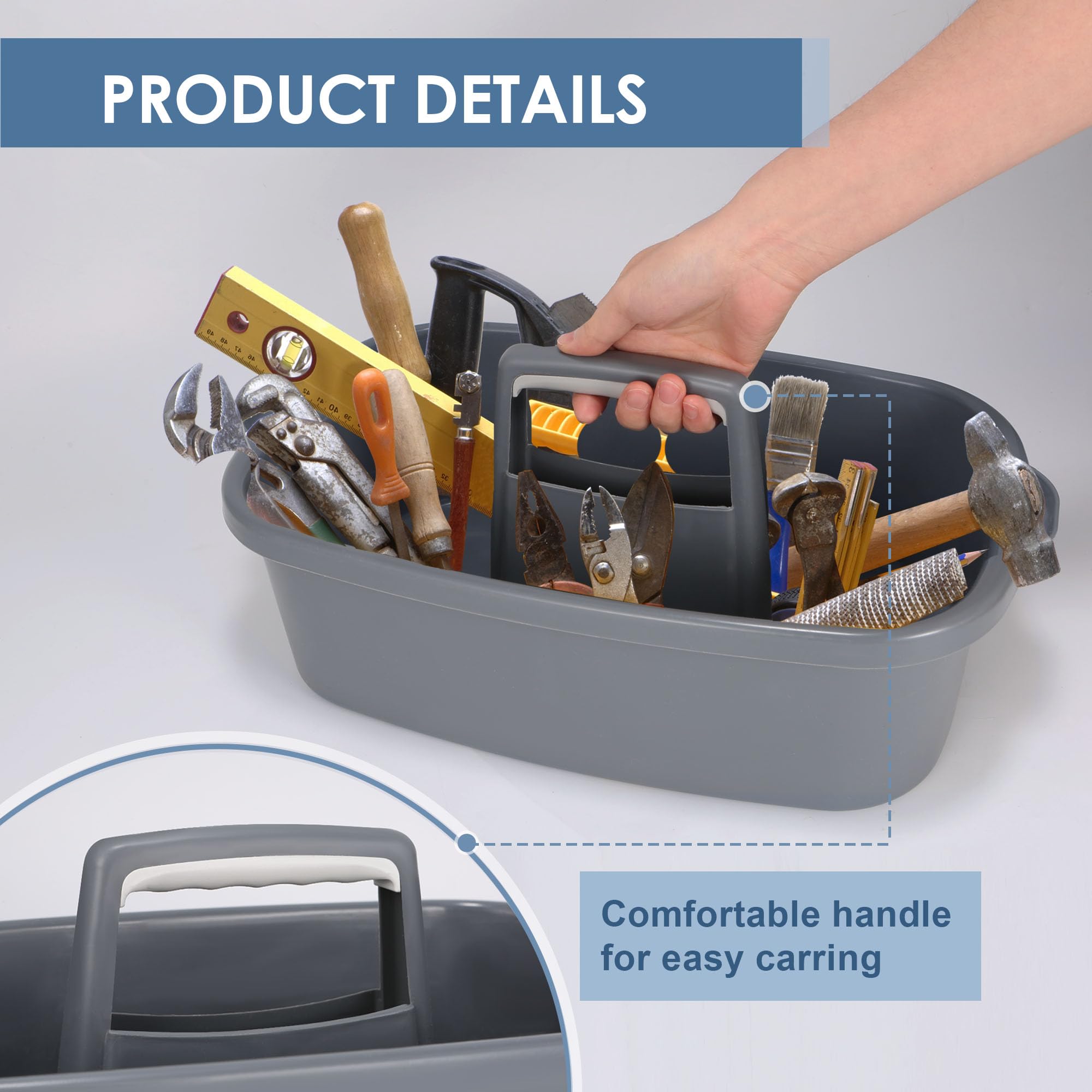 Organizador apilable para productos de limpieza, cesta de almacenamiento multiusos de plástico con asa, cesta para herramientas de jardín, cesta de limpieza, organizador de baño, caja de