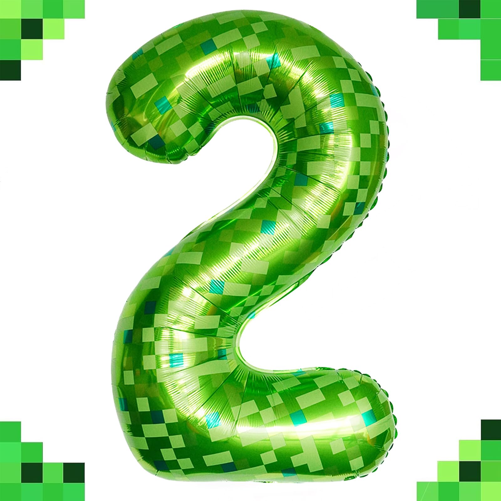 Tourima Riesige Grüne Pixel Miner Thema Folienballon 2, Mining Große Zahlen Luftballon 2 Geburtstag Junge Mädchen, 100 CM 40 Zoll XXL Luftballon 2. Geburtstag, Luftballon 2 Jahre, 2 Luftballons Zahl