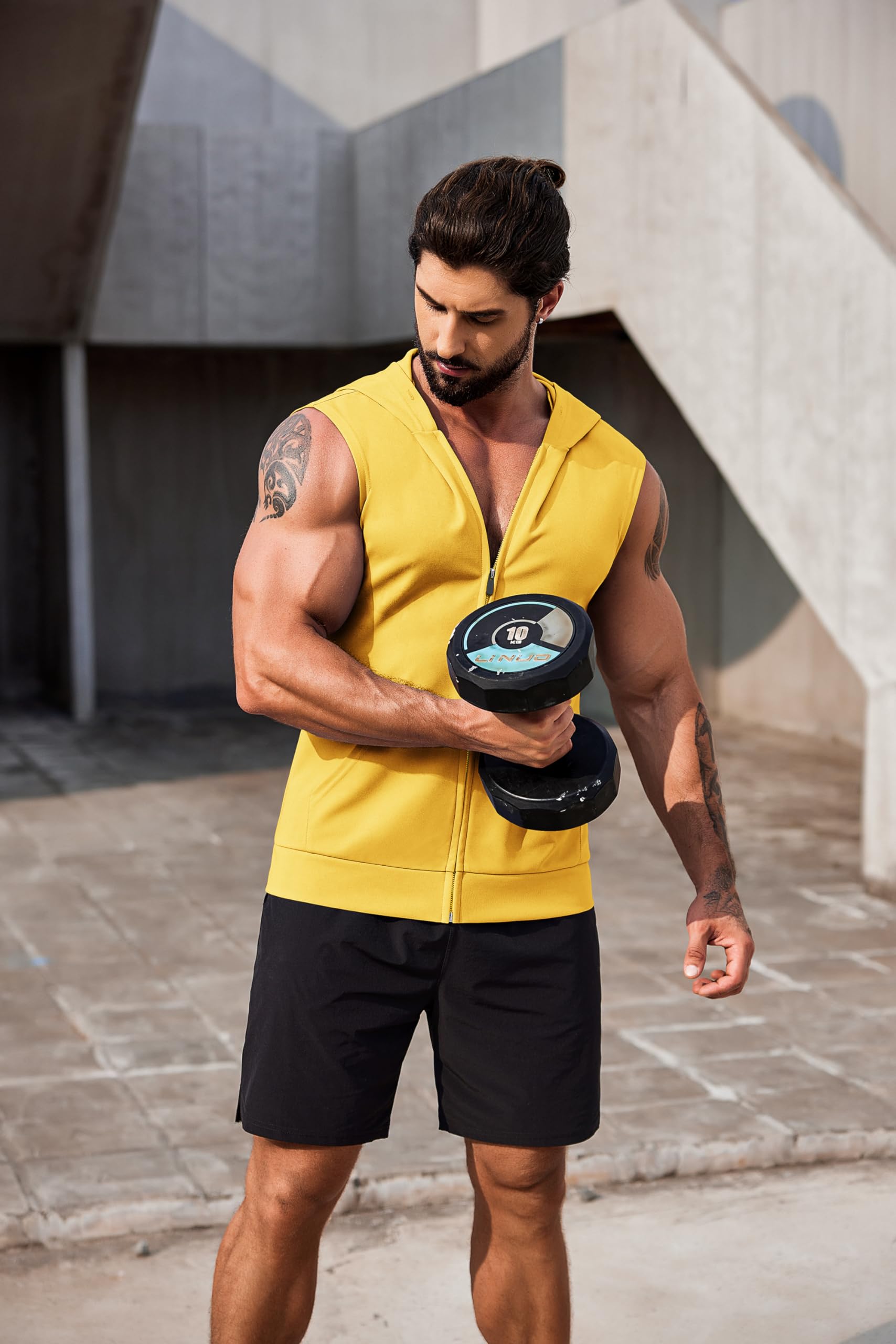 COOFANDY Canotte da allenamento da uomo con cappuccio, confezione da 2 pezzi, con cerniera, senza maniche, da palestra, maglietta con cappuccio per bodybuilding