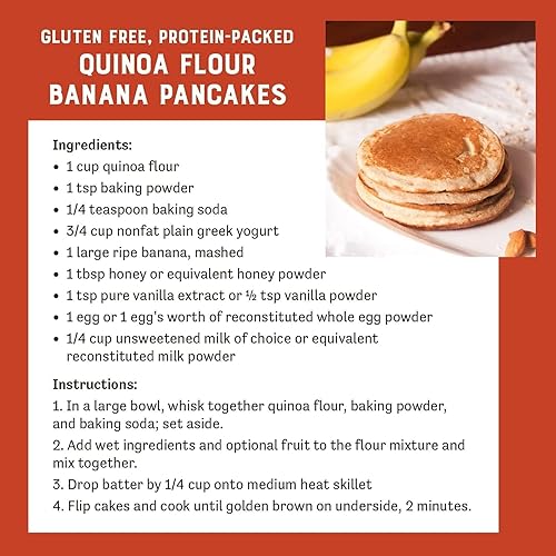 Vista 4 de Harina de quinua de Judee's de 2 libras, hecha en Estados Unidos, sin OMG, vegana, ideal para hacer panqueques, magdalenas, cortezas de pastel