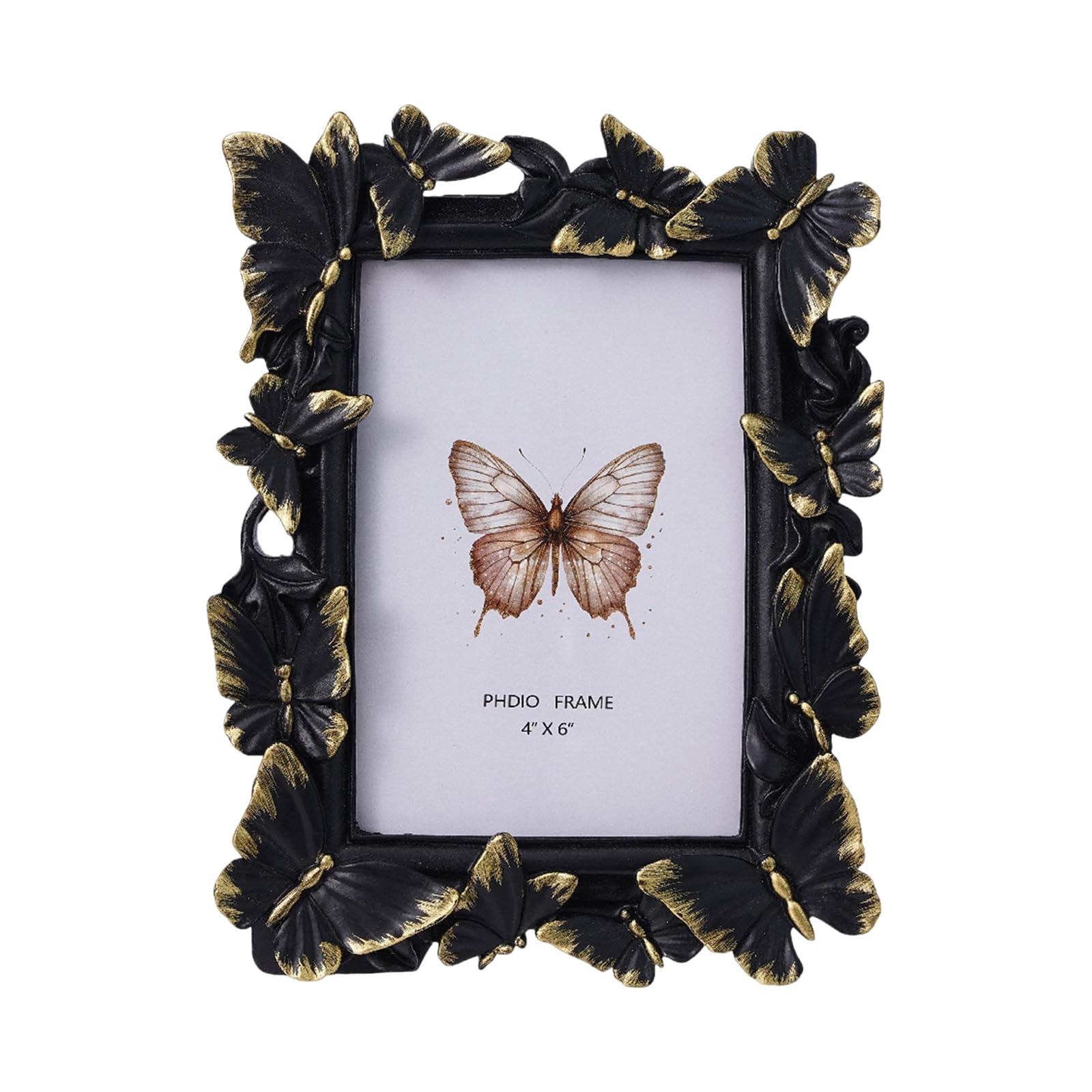 Carotoe Black European Resin Photo Frame Unique Desktop Art Piece With Detailed Butterfly Sculptures For Interior Decors Ornate Embossed Decorative Frame