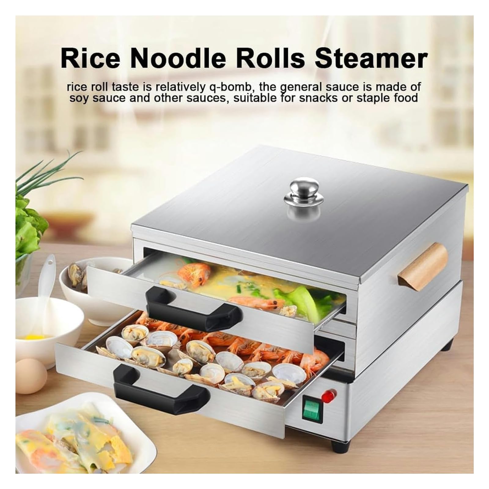 Edelstahl-Reis-Nudel-Rollen-Dampfgarer – vielseitiges Küchen-Kochgeschirr zum Kochen von Fadennudel-Rollen, Dim Sum Brötchen und Knödel – perfekt für Hobbyköche