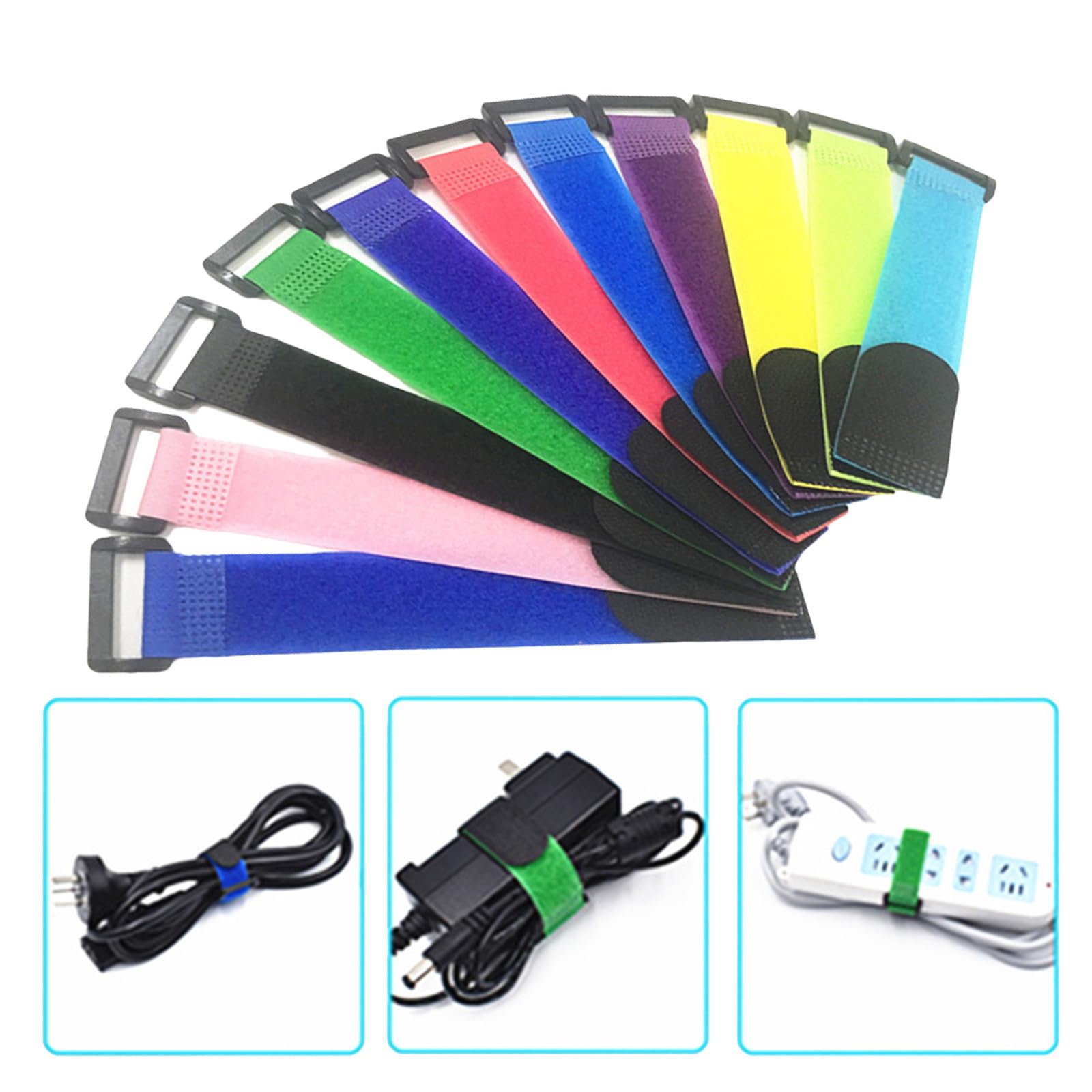 Lot De 12 Sangles Pour Canne à Pêche Antidérapantes Réglables - Bandes Velcro Noir Bleu Rouge - Accessoire Pêche Pratique