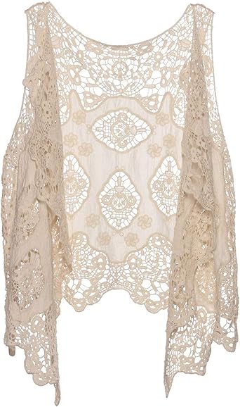 PUWEI Womens Open Front Crochet Bohemian Hippie Butterfly Vest Cardigan Coverup