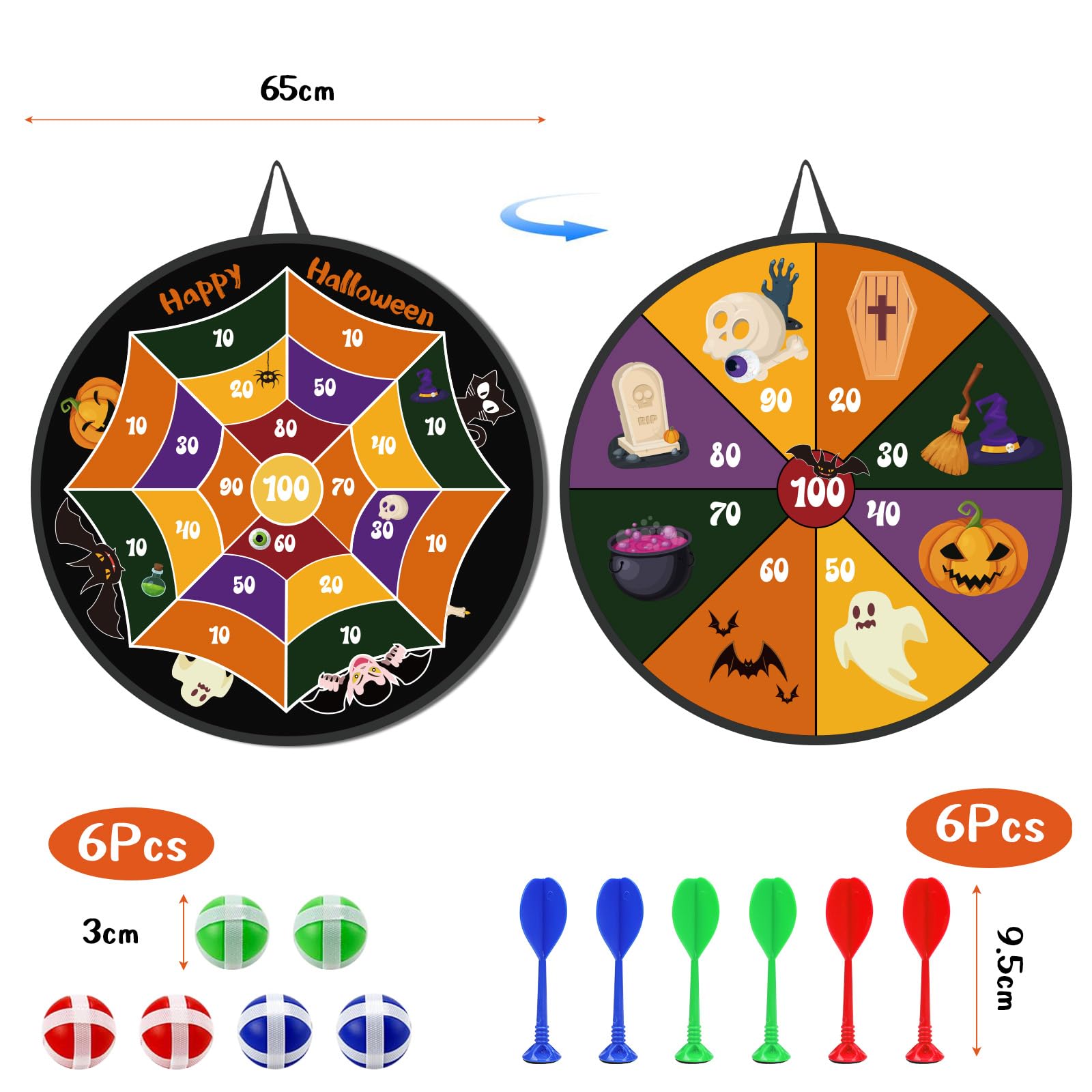 Cible Fléchettes Double Face Halloween Et Noël - Pour Jeu En Intérieur/extérieur, Sécurité Enfants