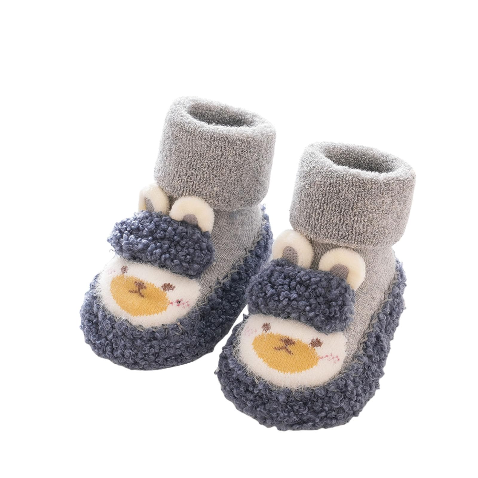 Baby Toddler Sock Shoes Infant Soft Rubber Sole First Walking Shoes Winter Thick Warm Shoes Socks Slippers Moccasins Baby Slip-On Shoes Grey