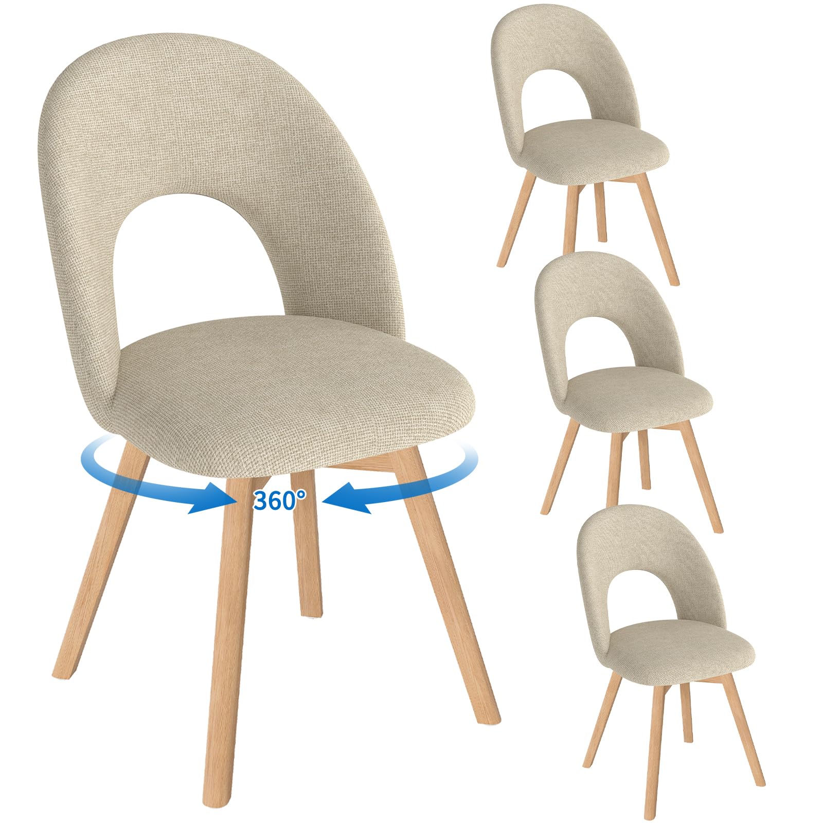 WAFTING Esszimmerstühle drehbar Polster Holzbeine 4er Set，Hellbraun