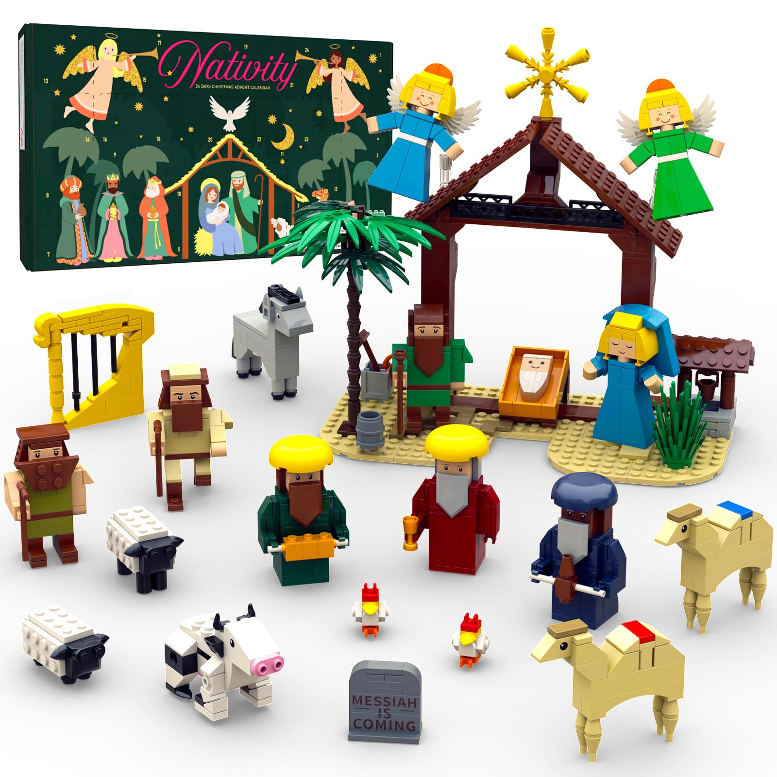 Nativity Advent Calendar 2025 Kids - 24 Days Christmas Countdown Nativity Scene Building Block Toys, STEM Xmas Gift for Boys & Girls Ages 6+, Holiday Party Favors and Stocking Stuffers