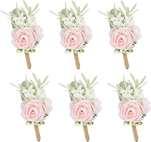 Miniatura 6 de Meldel Ramillete de muñeca de graduación azul y blanco, juego de 6, ramilletes para graduación, rosa de mano nupcial para boda rústica vintage, flor