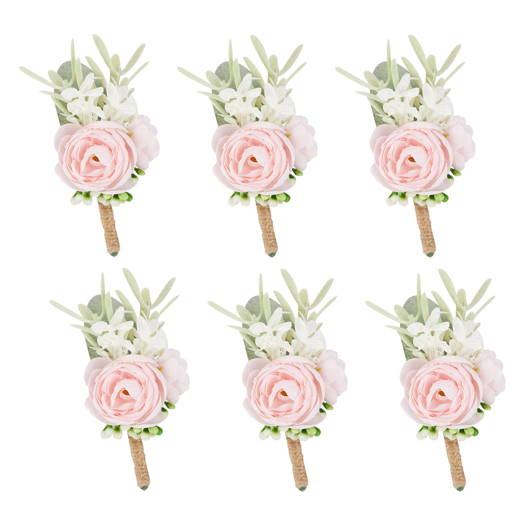 Meldel Pink Boutonniere for Men, Set of 6, Groom and Best Man Boutonniere with Artificial Flower,for Wedding Ceremony Anniversary, Formal Dinner Party