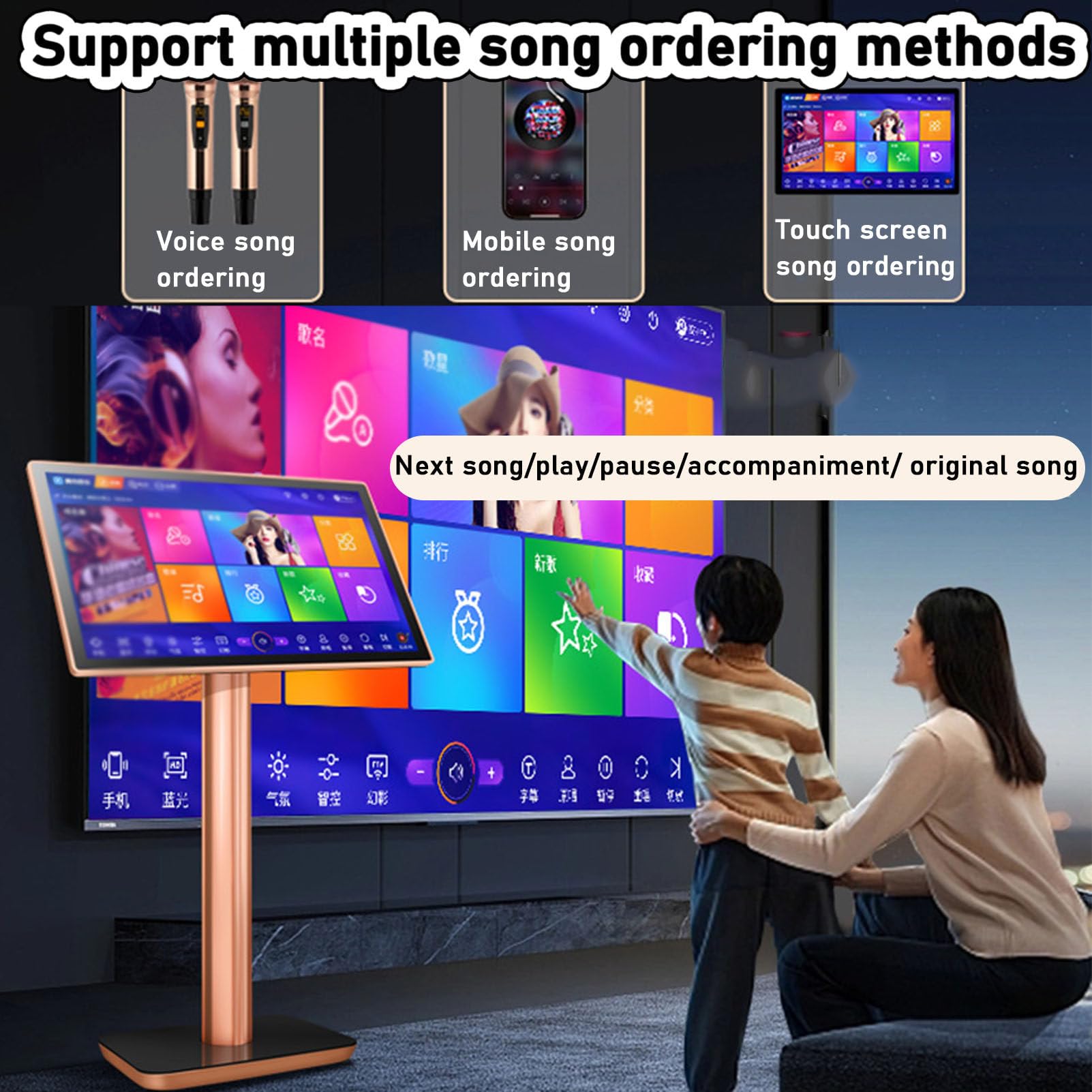 Macchina Karaoke con Display Testi, Grande Schermo, Microfoni Wireless, Touch Screen 4K per Feste, TV, Eventi All'aperto