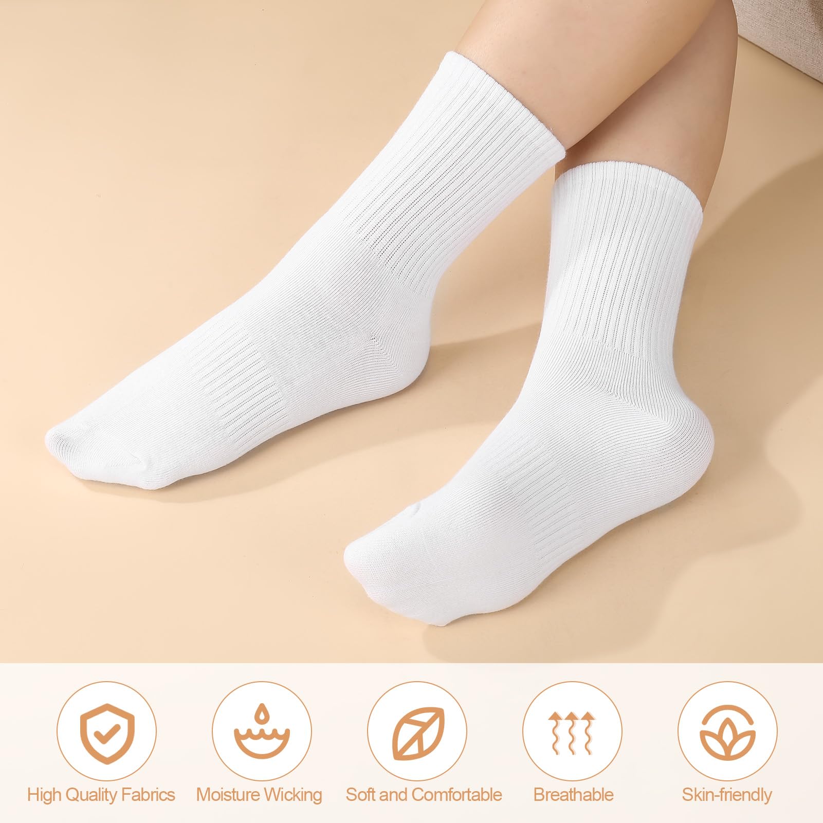 6 Paar Tennissocken Damen Weiße Sportsocken Damen Crew Socks Atmungsaktive Baumwollsocken Lange Socken EU 36-40/38-43