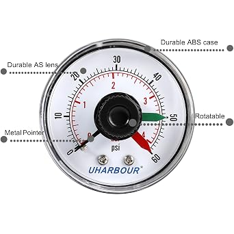 Uharbour Pool Pump Pressure Gauge 0-60psi/4bar, 1/4 NPT Back