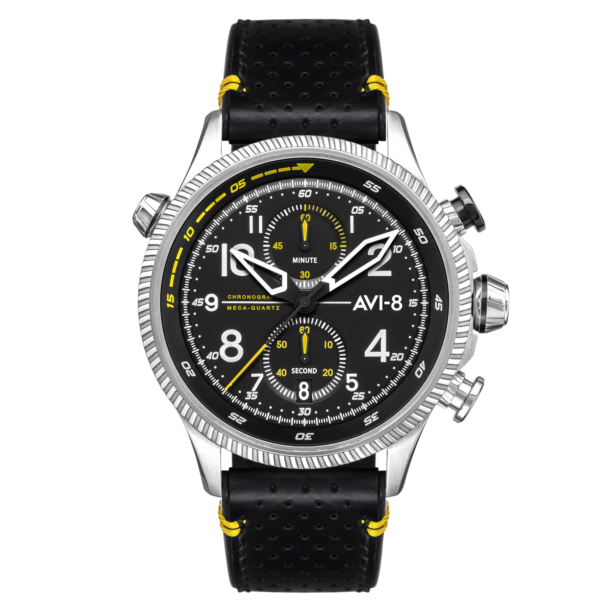 Mens 43mm Hawker Hunter Duke Chronograph Japanese Meca-Quartz Pilot Watch with Leather Strap AV-4080