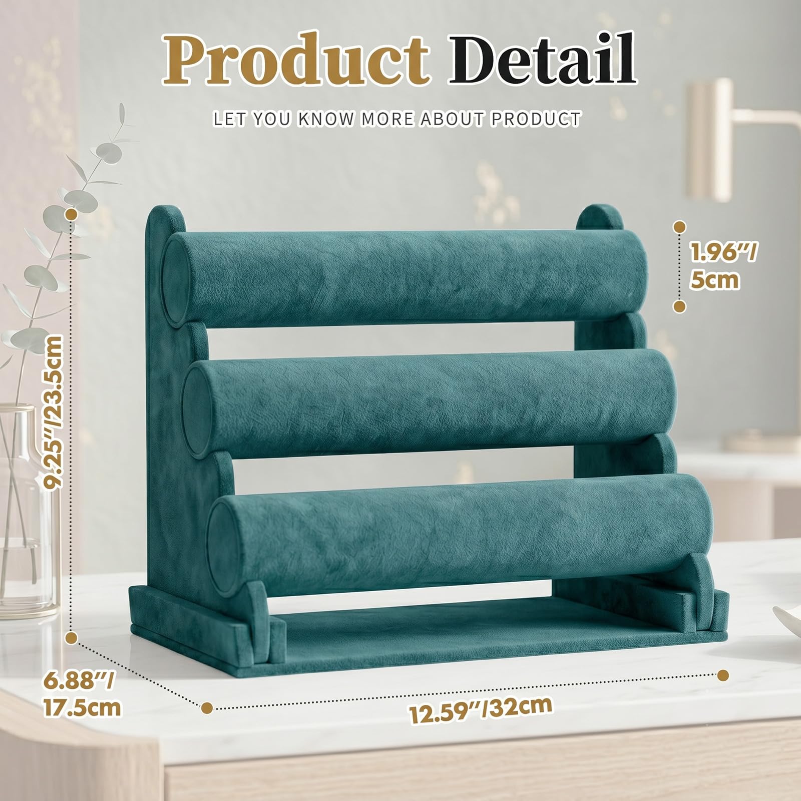 powerking Soporte organizador de joyas de terciopelo verde, soporte de exhibición de pulseras desmontable de 3 niveles y soporte, organizador de exhibición de joyas para reloj de pulsera