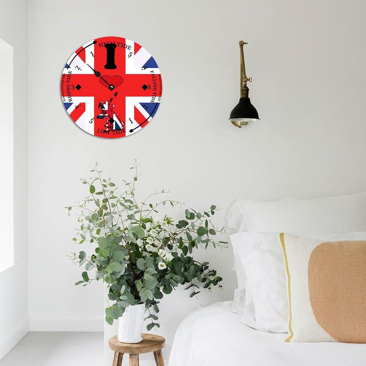 United Kingdom Flag Wood Tidal Clock Ocean Time Maritime Coastal Beach High Tide Low Tide Clock Rustic Wooden Nautical Tide Movement Vintage Decor for Beach House Kitchen Wall Art 12x12 in