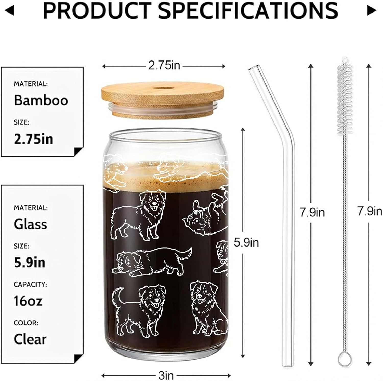 Australian Shepherd Glass Cups for Dog Lovers - Funny Glasses for Iced Coffee,Tea,Beer